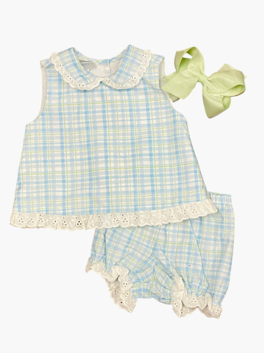 Blue & Green Plaid Girl Set