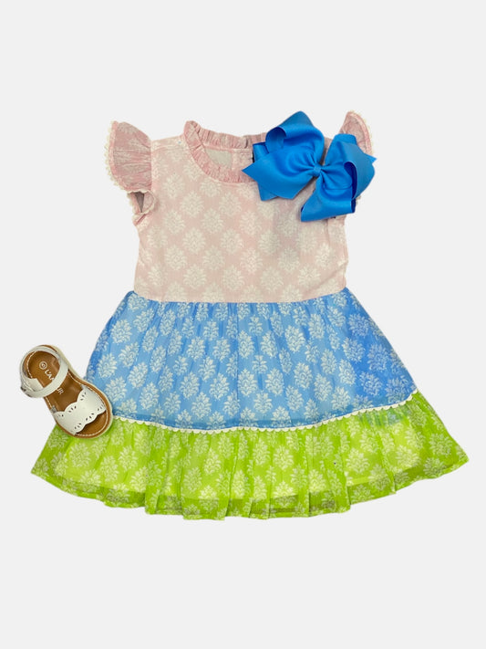 Block Multi Print Ruffle Dress