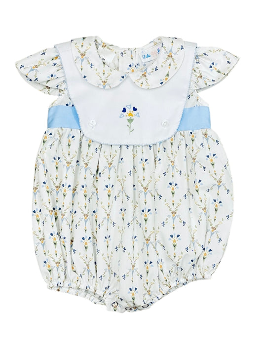 Blue Floral Embroidered Bubble