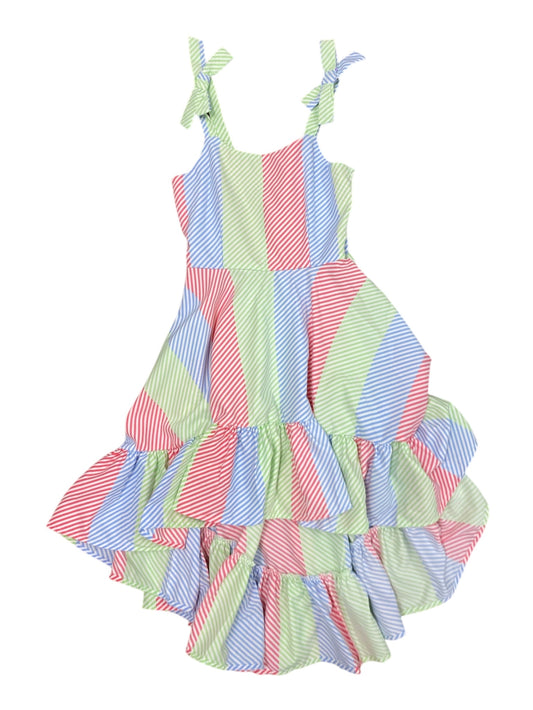 Multi Stripe Ruffle Hi Lo Dress