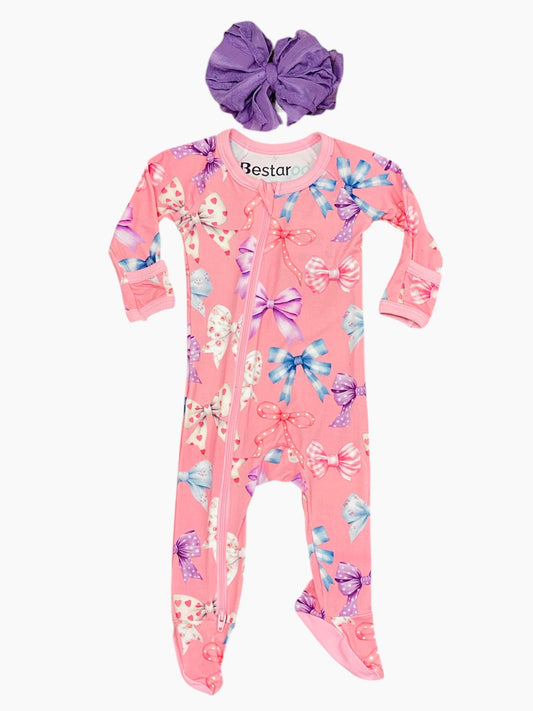 Pink Bows Footie