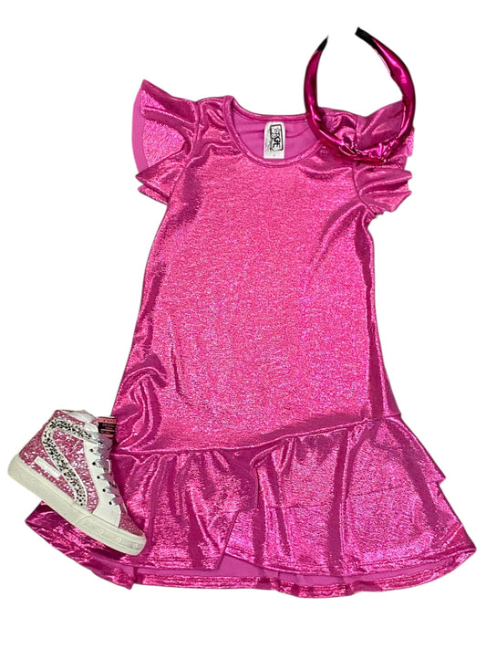 Fuschia Foil Ruffle Dress