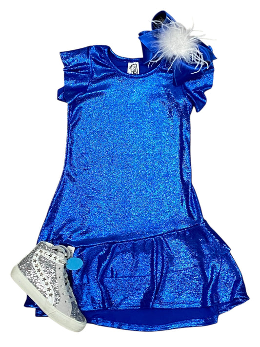 Royal Blue Foil Ruffle Dress