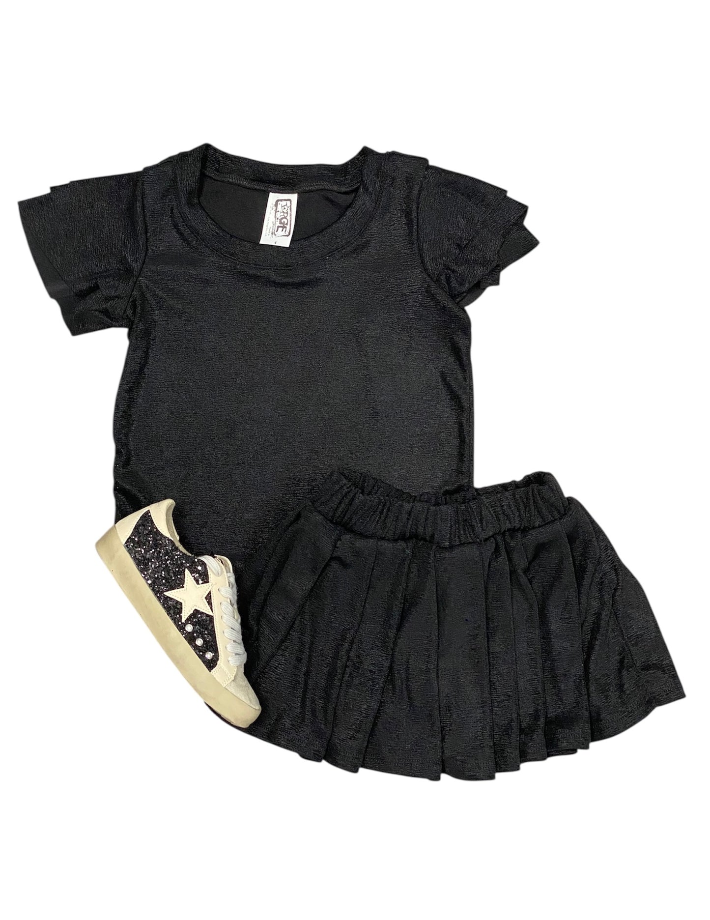 Black Foil Ruffle Top