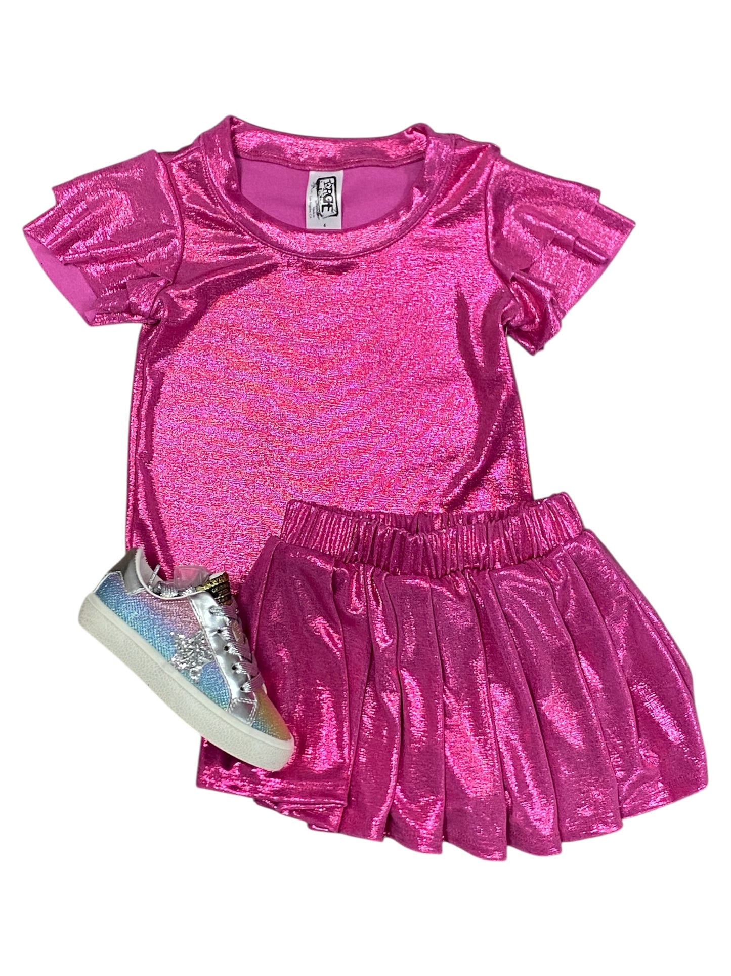 Fuchsia Foil Pleated Skort