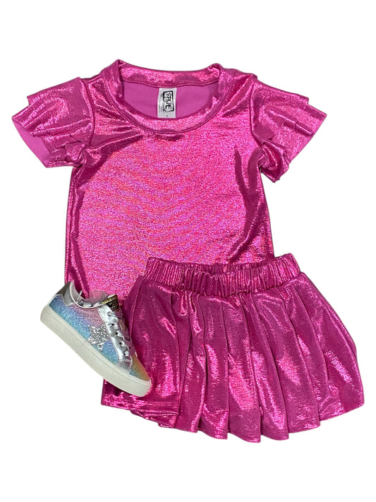 Fuschia Foil Ruffle Top