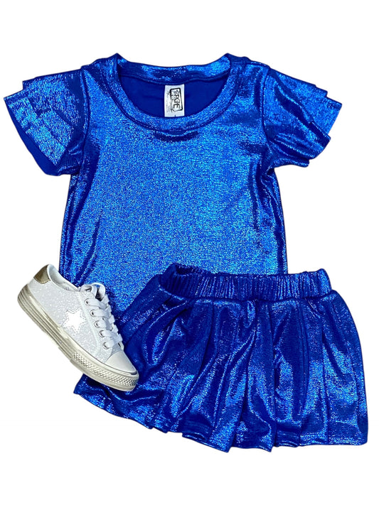 Royal Blue Foil Ruffle Top