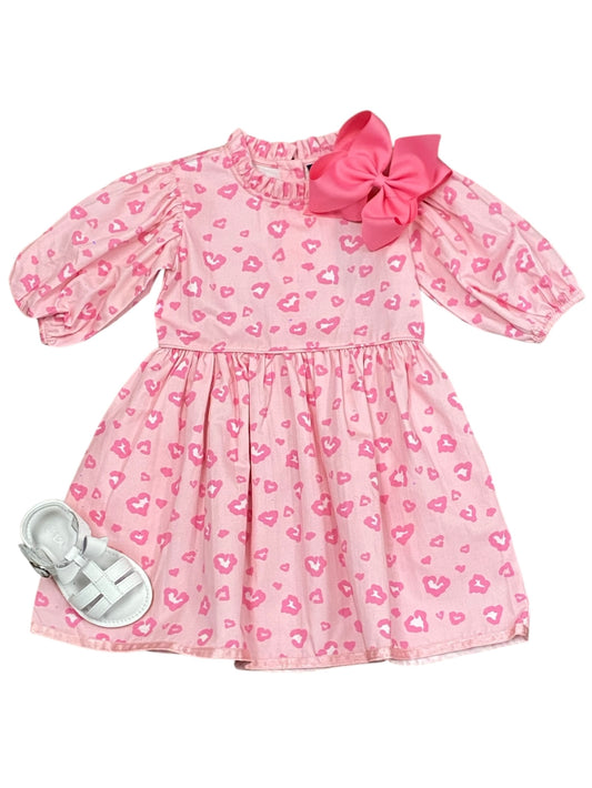 Leopard Hearts Puff Sleeve Dress