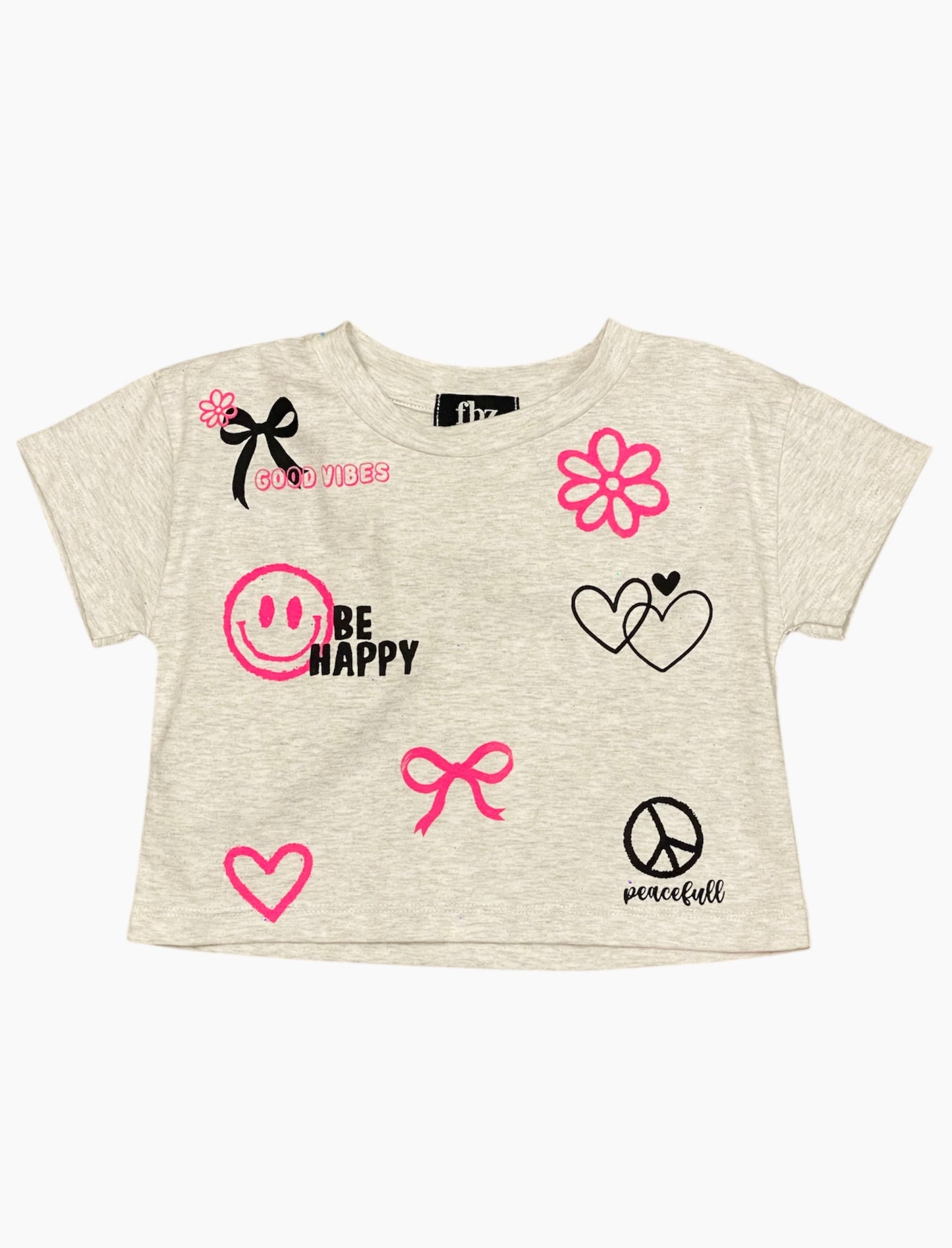 Light Grey & Pink Be Happy Tee