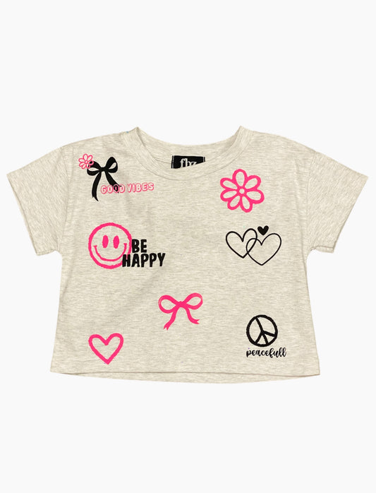 Light Grey & Pink Be Happy Tee