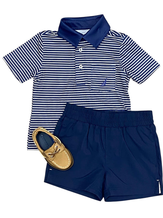Brooks Perf. Navy Stripe Polo