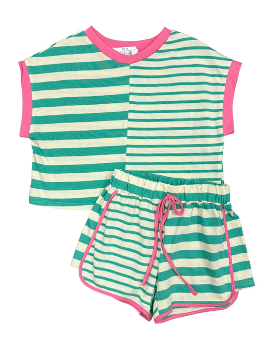 Green/Pink Stripe Short Set