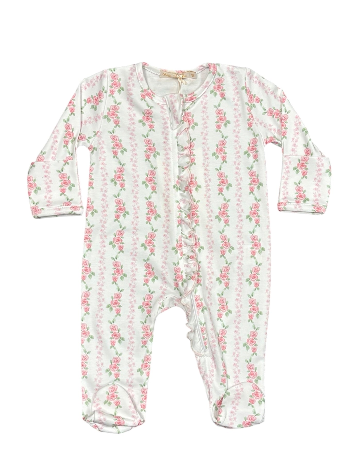 Soft Roses Zip Ruffle Footie