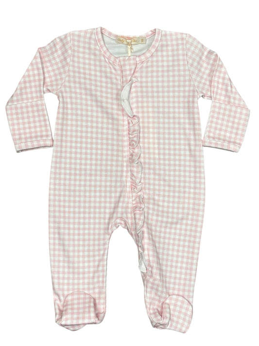 Pink Minichecks Zip Ruffle Footie