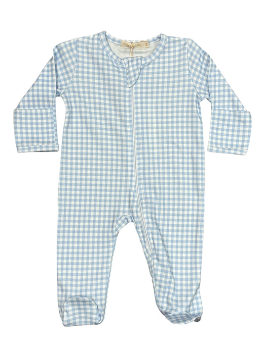 Blue Minichecks Zip Footie