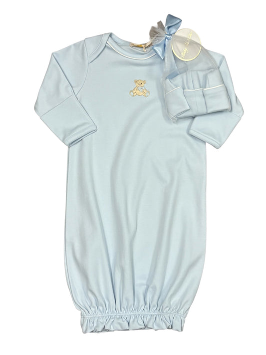Bear Embroidered Gown & Hat Set