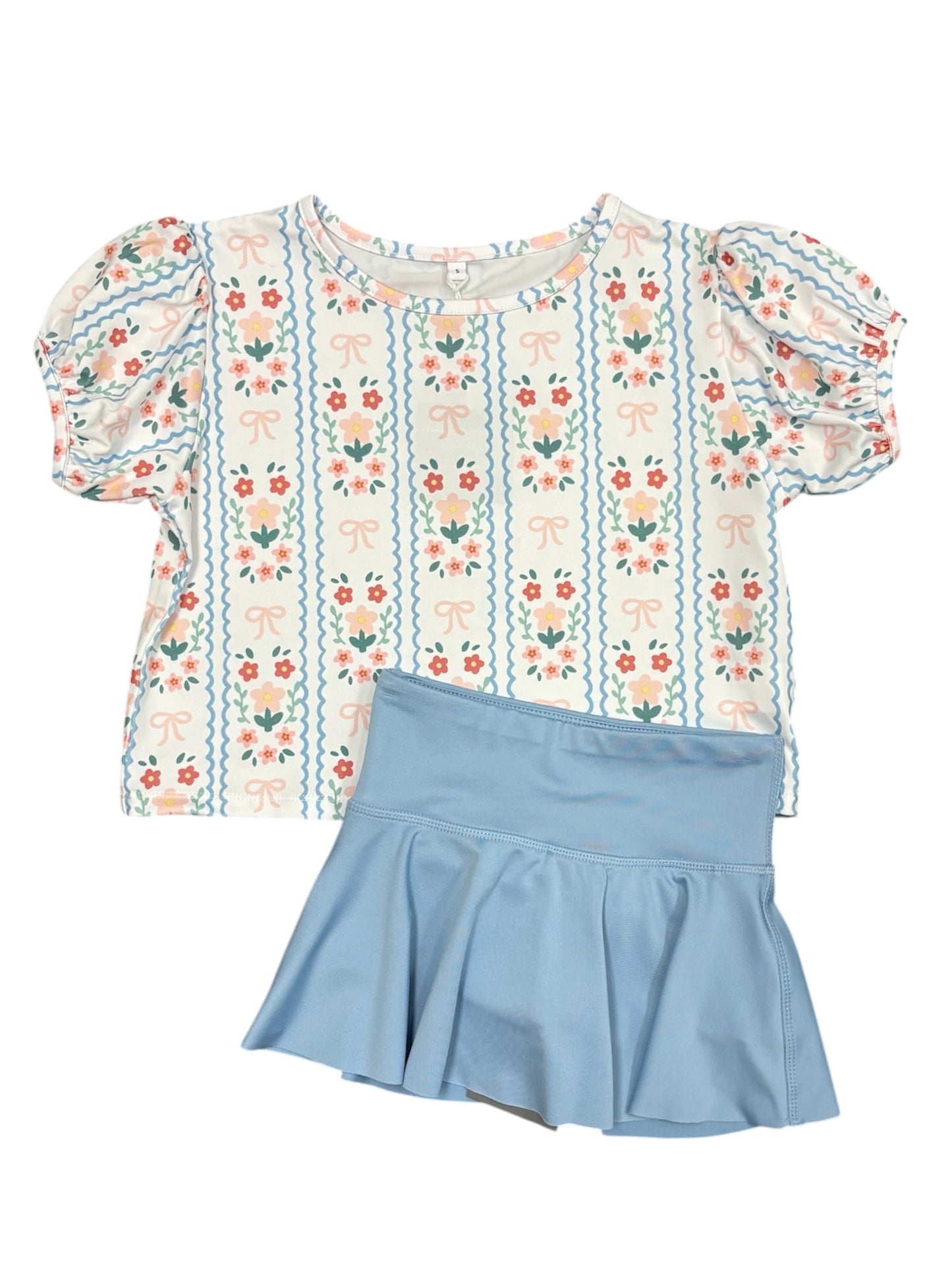 Floral Bow Puff Sleeve Top