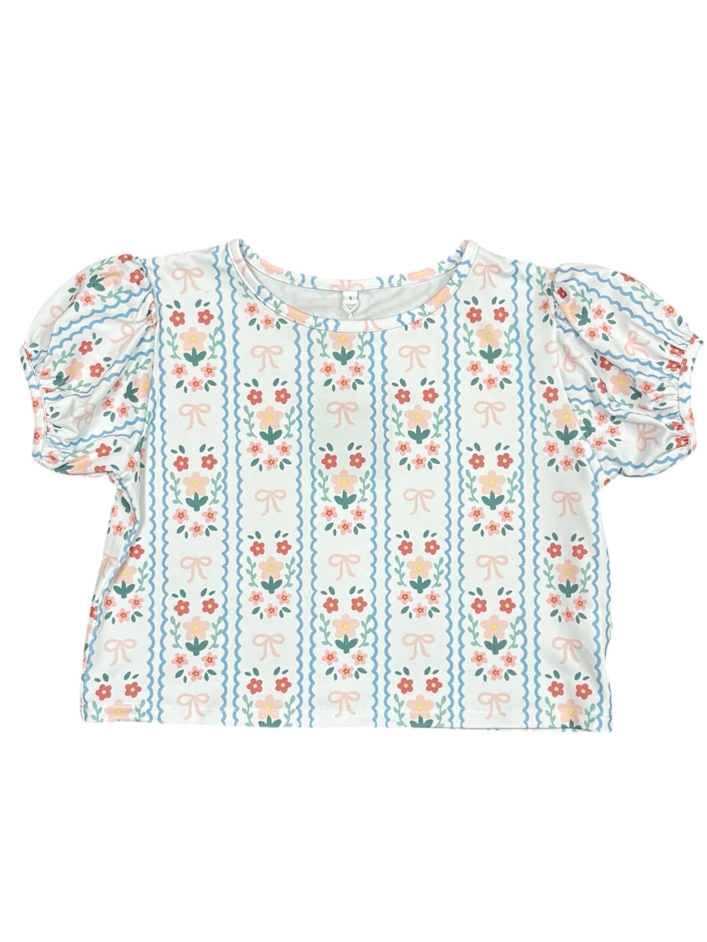 Floral Bow Puff Sleeve Top