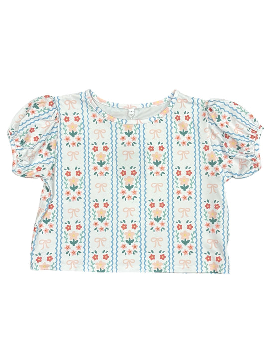 Floral Bow Puff Sleeve Top