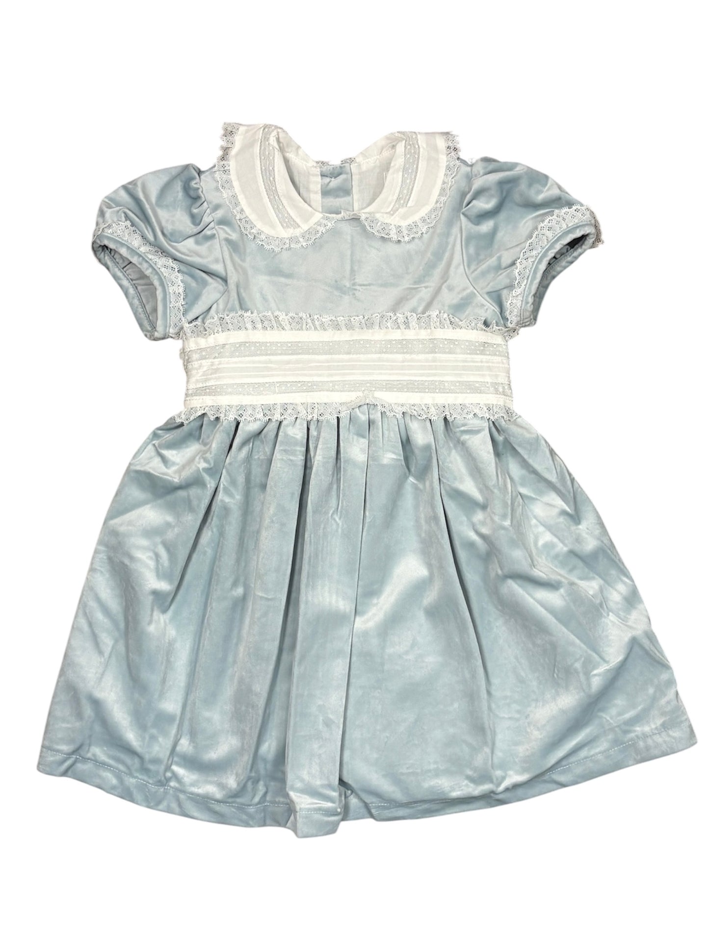 Ice Blue Velvet Dress W/ Ribbon Tie