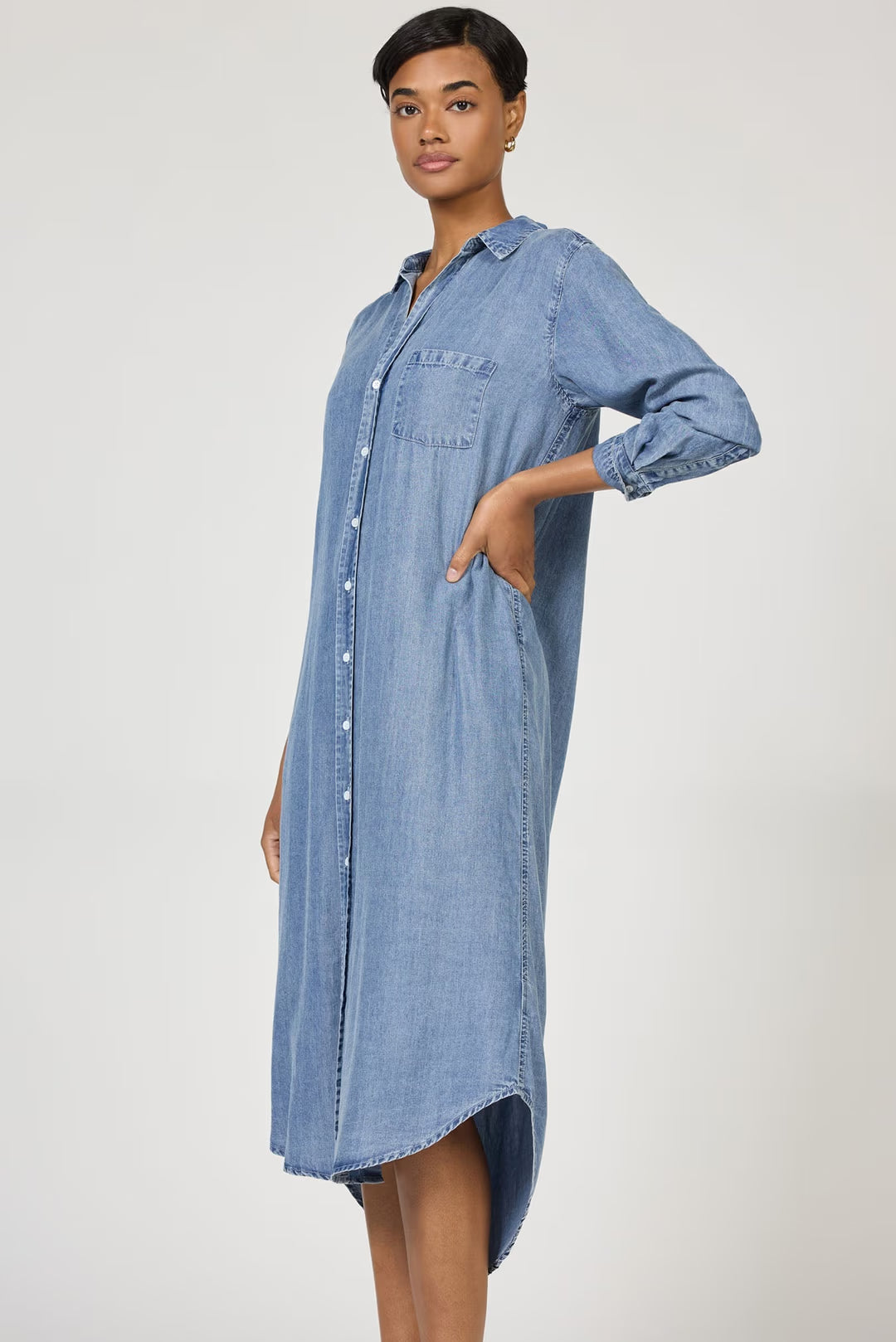 Galina Button Front Shirt Dress - Imperial Blue