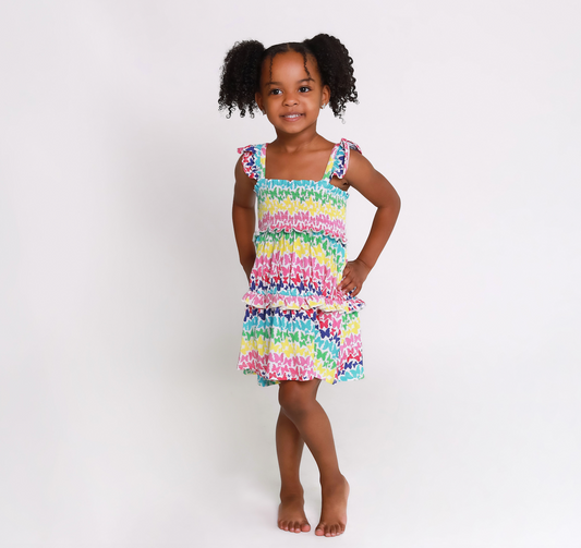 Rainbow Butterfly Smocked Dress