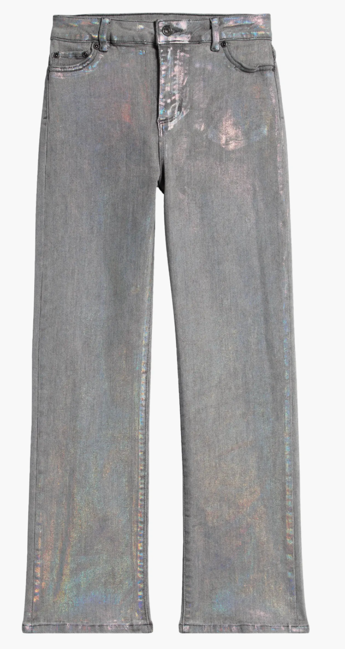 Grey Foil Straight Leg Jeans