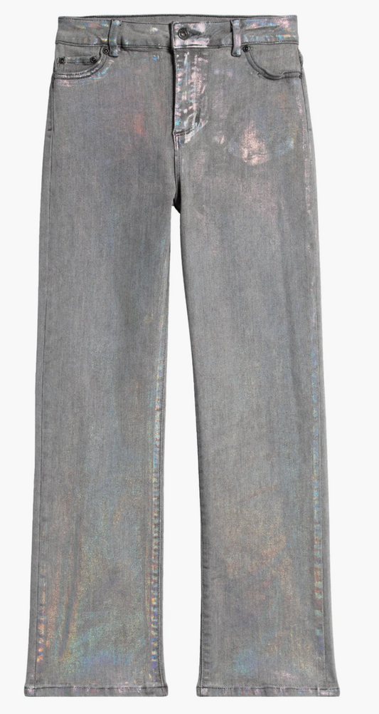 Grey Foil Straight Leg Jeans