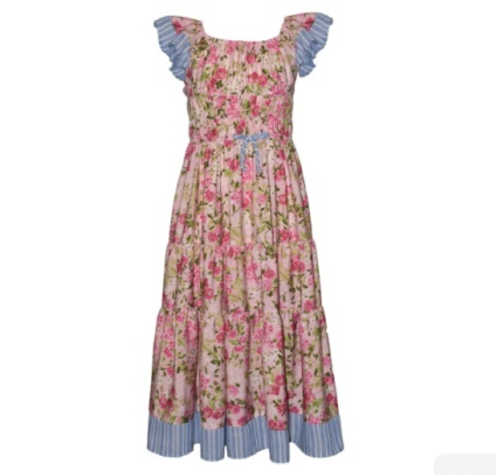 Pink Floral Stripe Maxi Dress