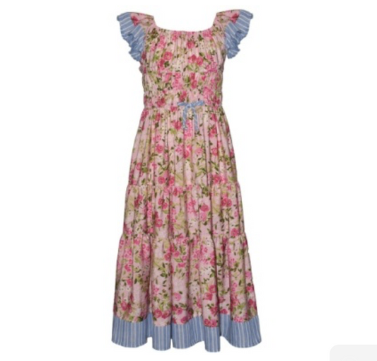 Pink Floral Stripe Maxi Dress
