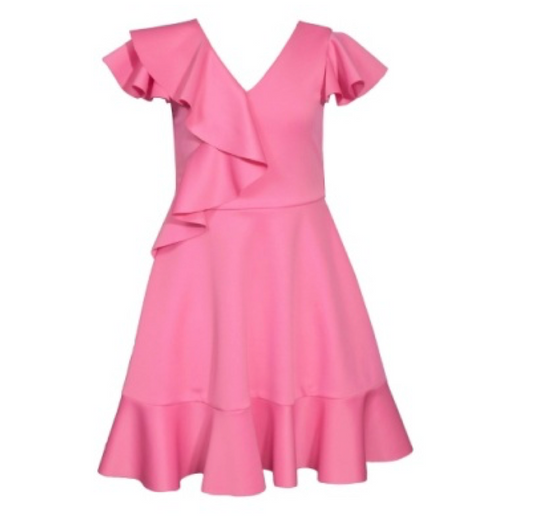 Pink Flutter Cascade Scuba Dress