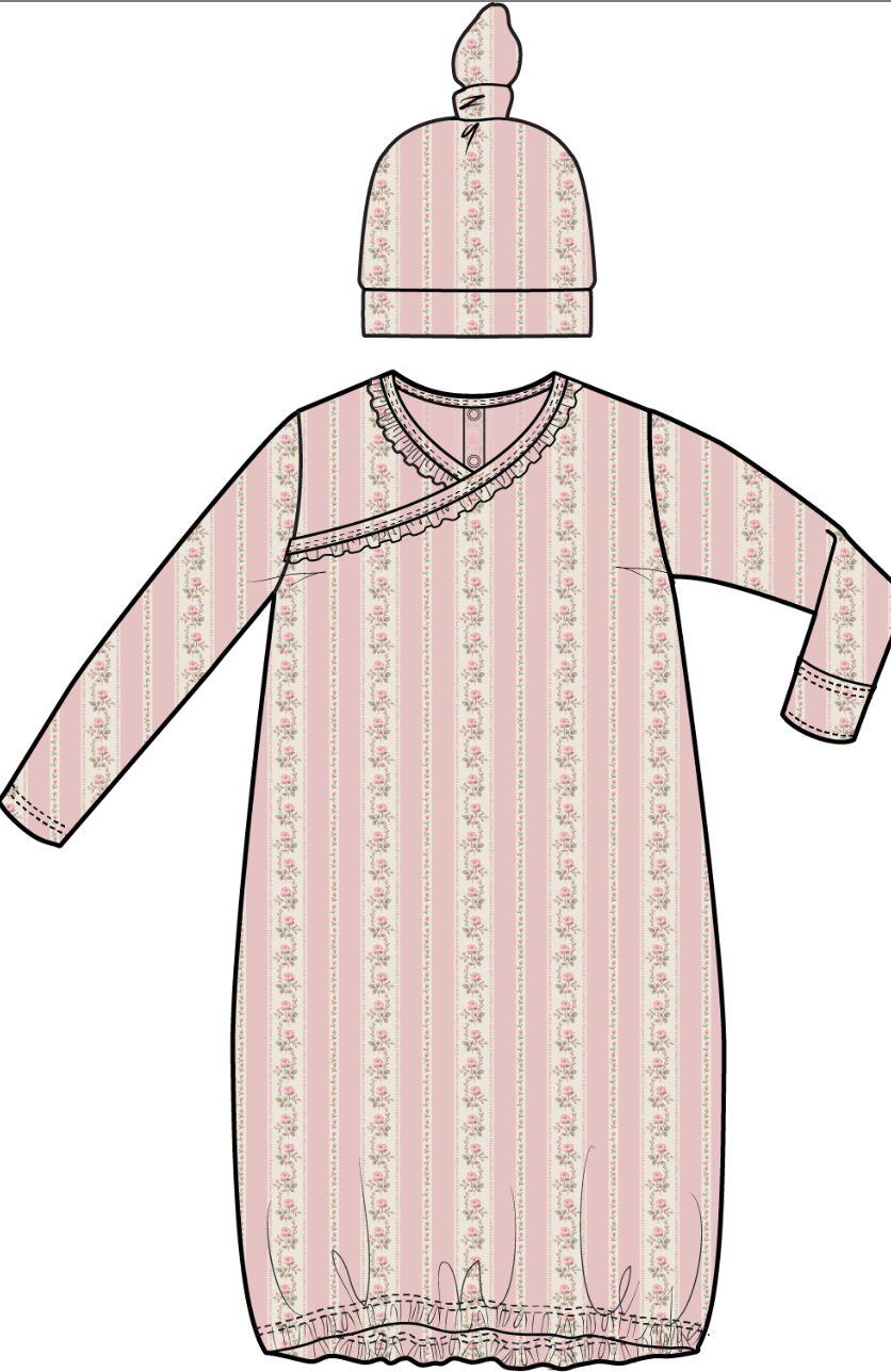 Pink Antoinette Stripe Gown Set