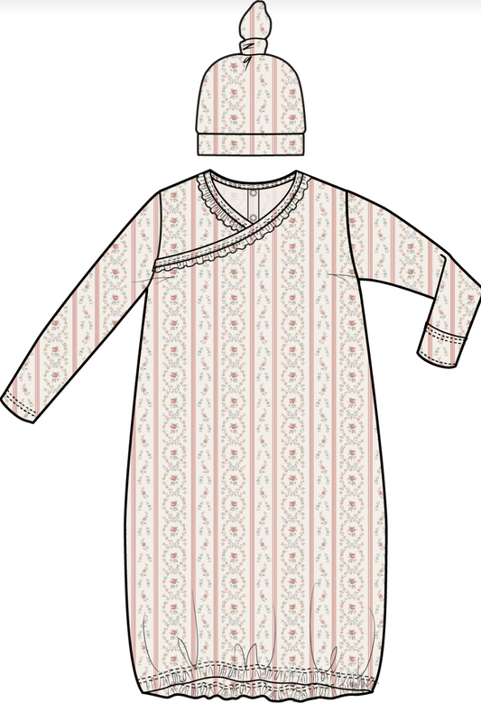 Marnie Rosebud Stripe Gown Set