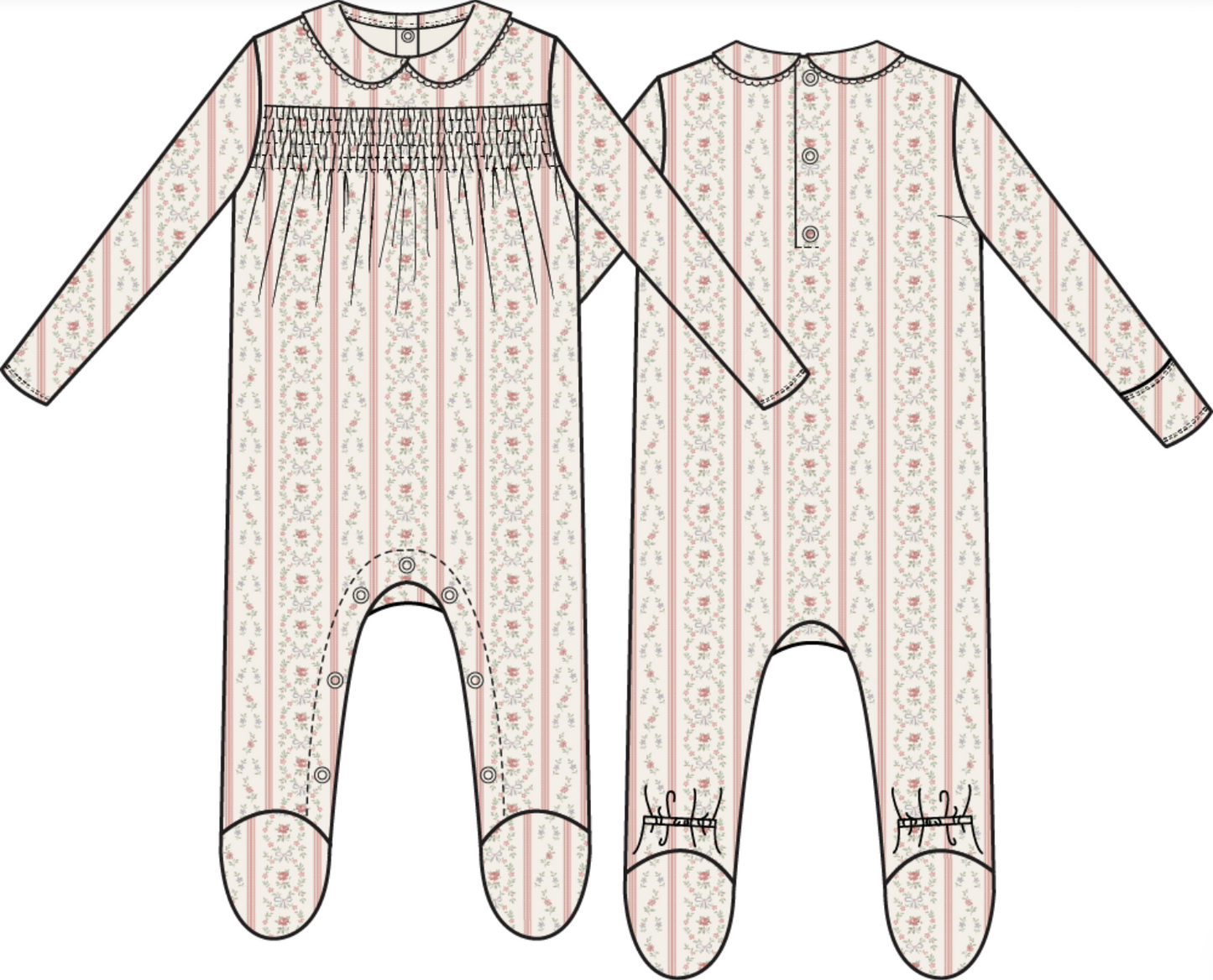 Marnie Rosebud Stripe Smocked Footie
