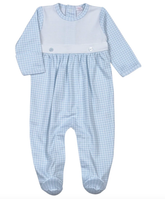 Blue Gingham Two Button Footie