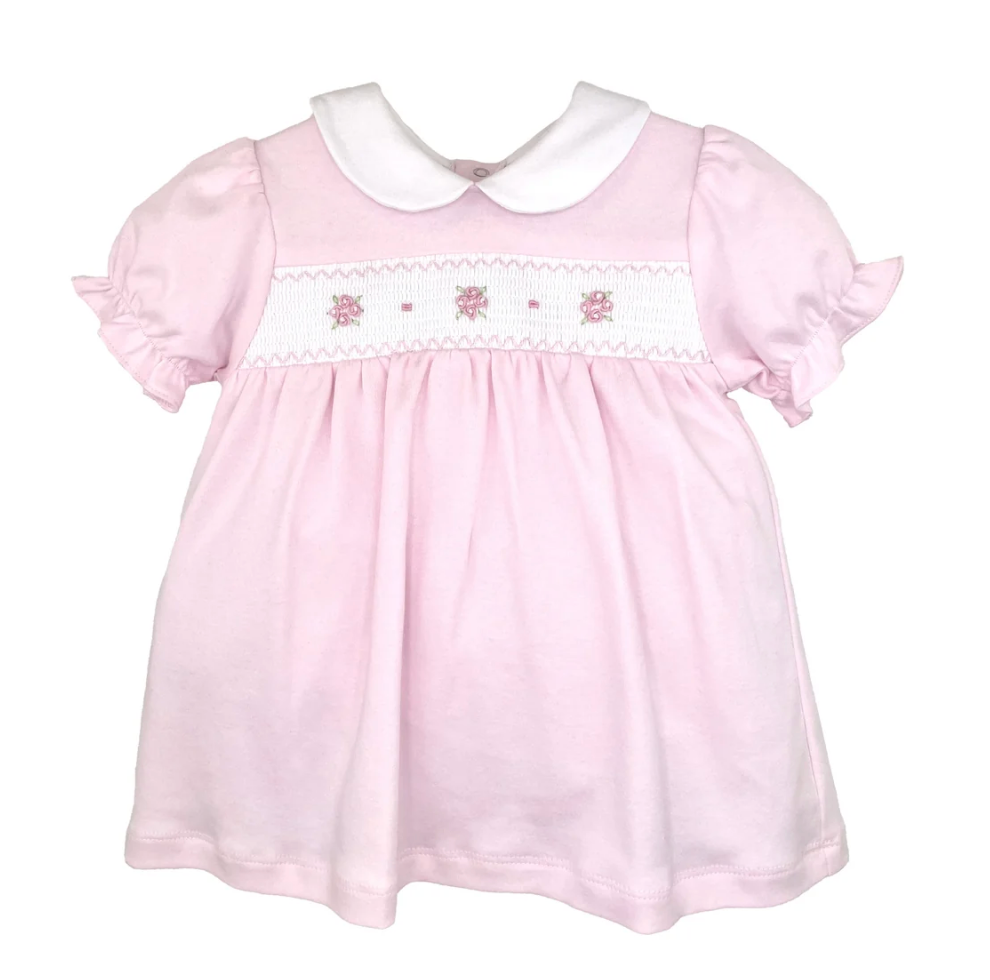 Pink Flower Knit Smocked Dress