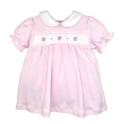 Pink Flower Knit Smocked Dress