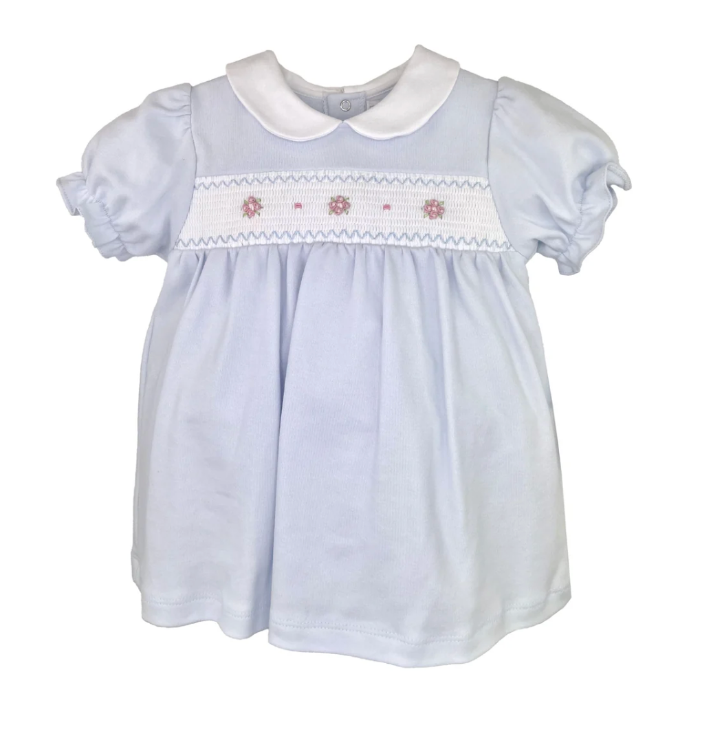 Blue Flower Smocked Knit Dress