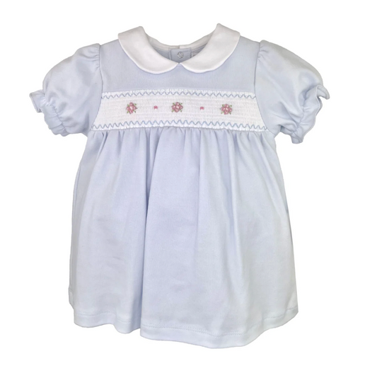 Blue Flower Smocked Knit Dress