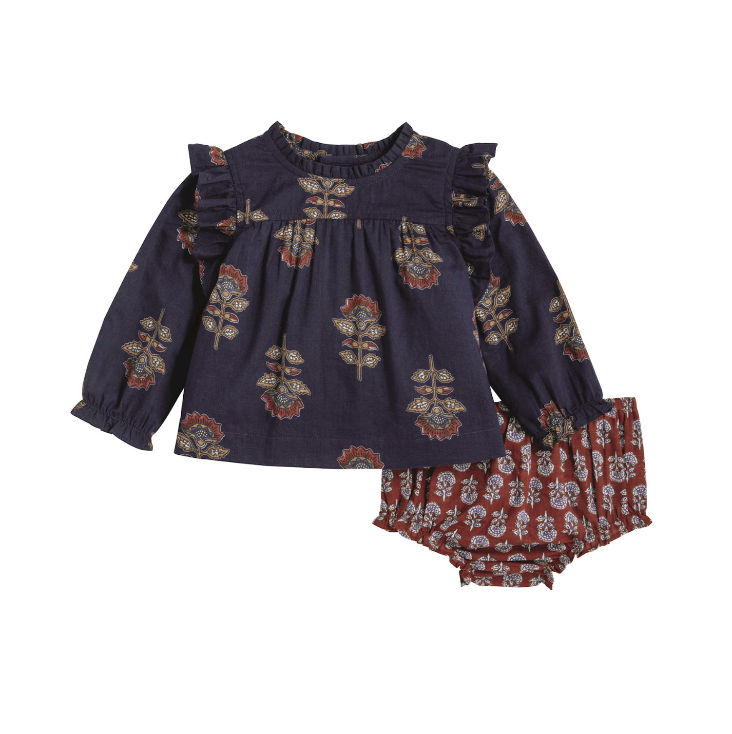 Navy Floral Pinafore Set