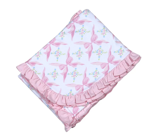 Pink Bows Ruffle Receiving Blanket