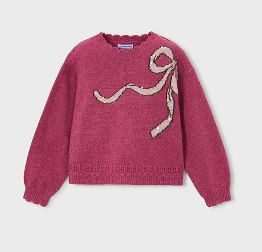 Pink Intarsia Sweater W/ Bow