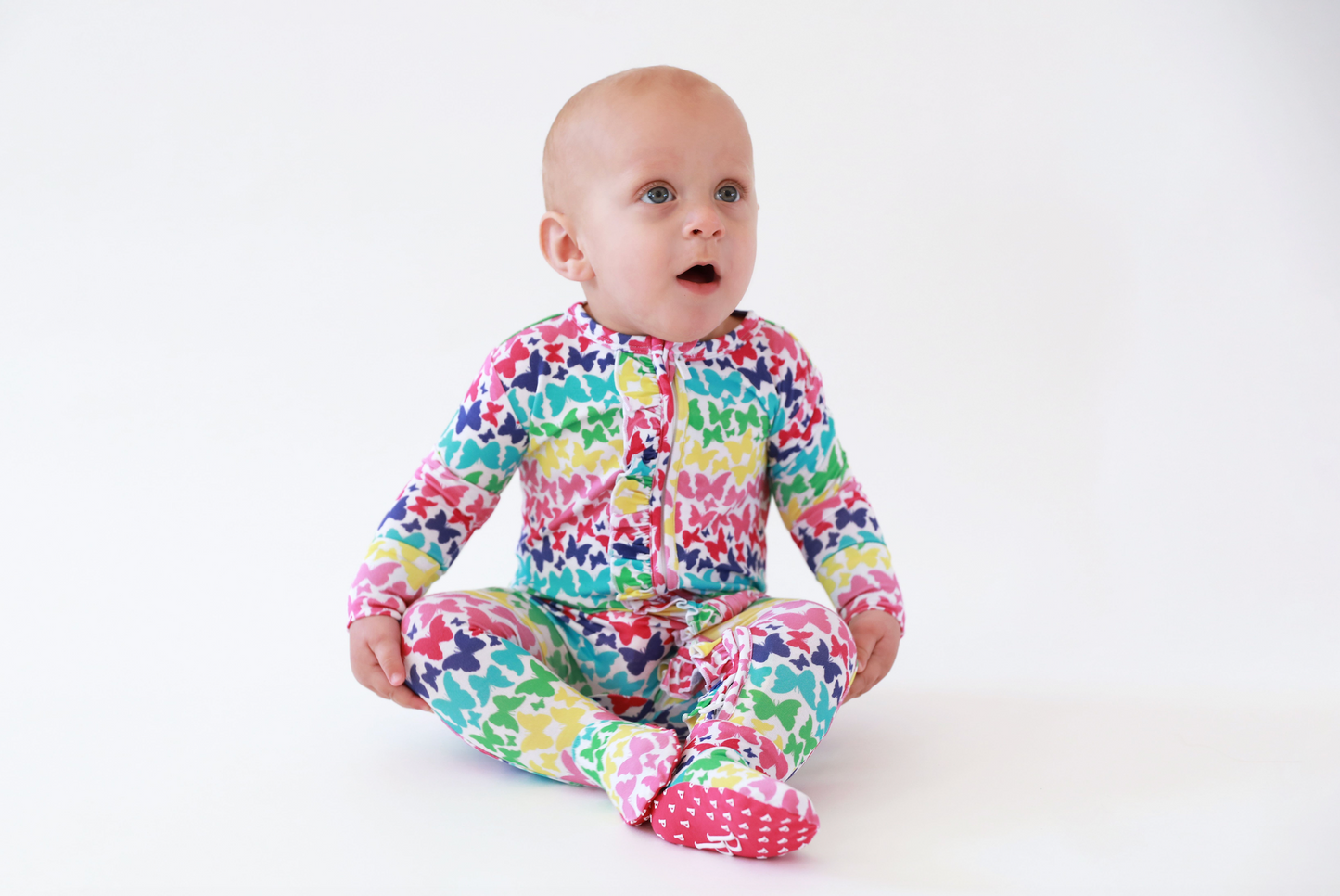 Rainbow Butterfly Ruffle Footie