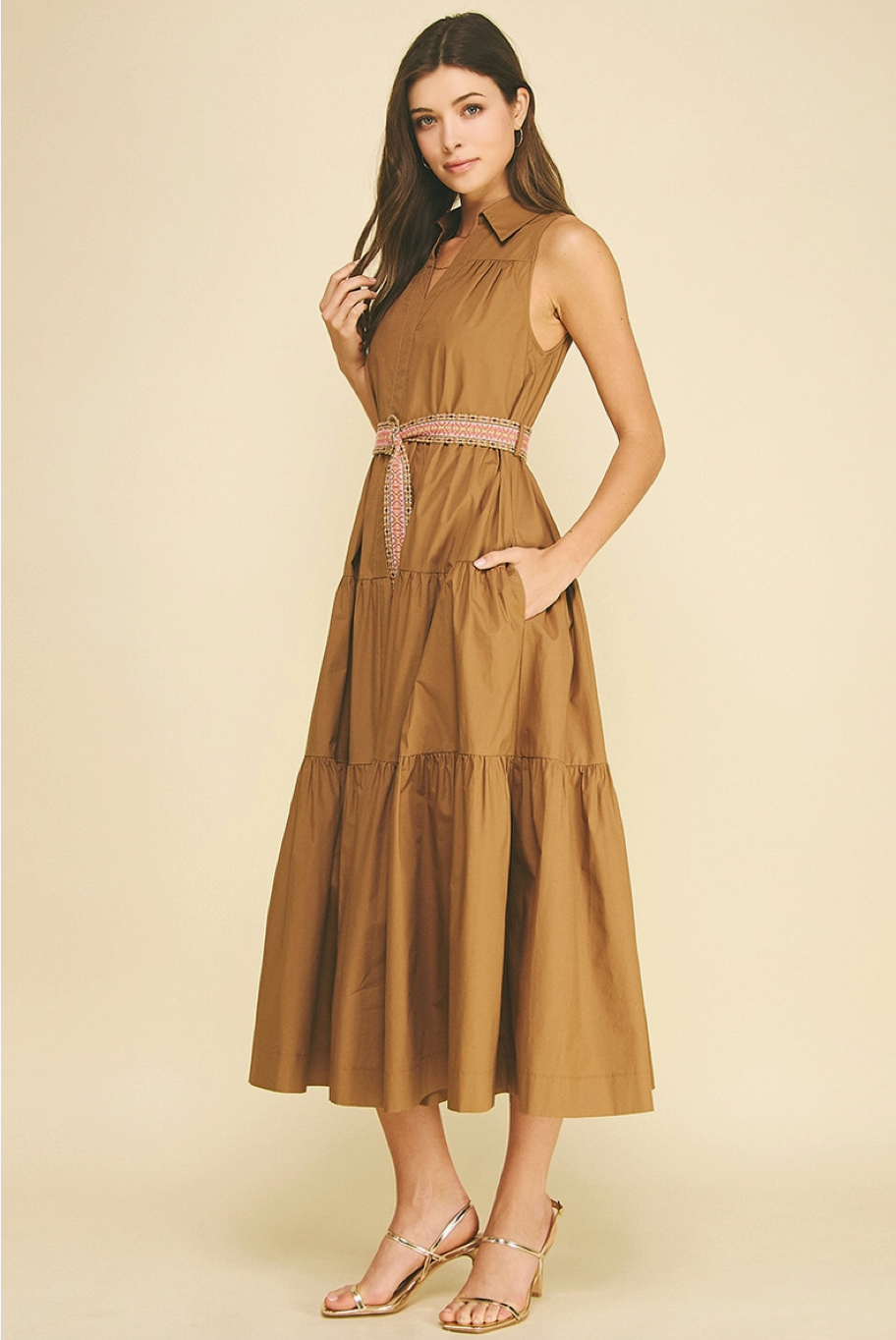 Mocha Belted Midi Dress