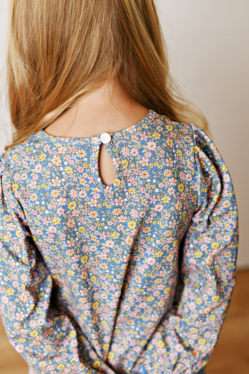 Blue Fall Floral A-Line Dress