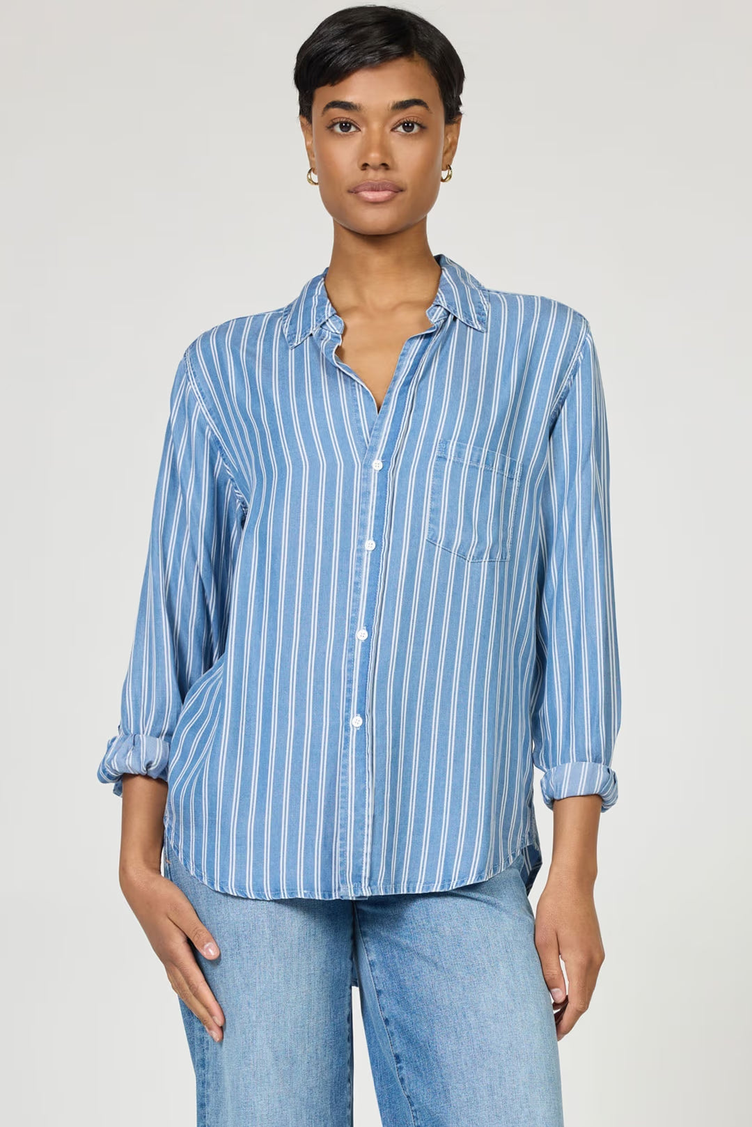 Galina Collar Tencel Shirt - Railroad Stripes