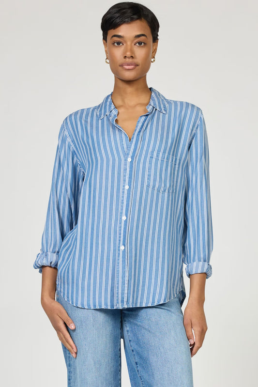 Galina Collar Tencel Shirt - Railroad Stripes