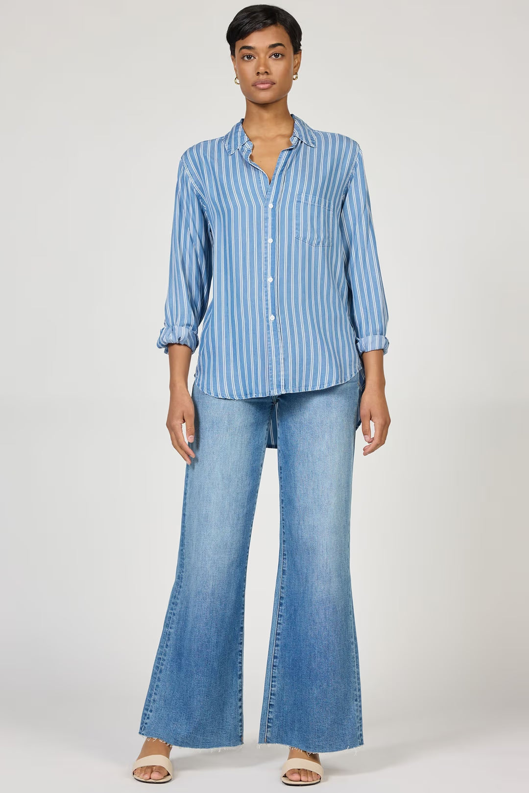 Galina Collar Tencel Shirt - Railroad Stripes