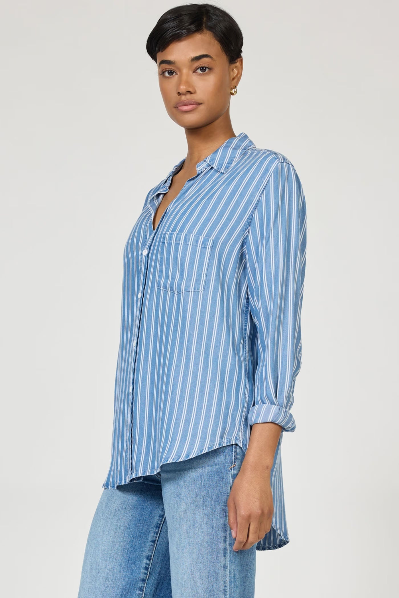 Galina Collar Tencel Shirt - Railroad Stripes