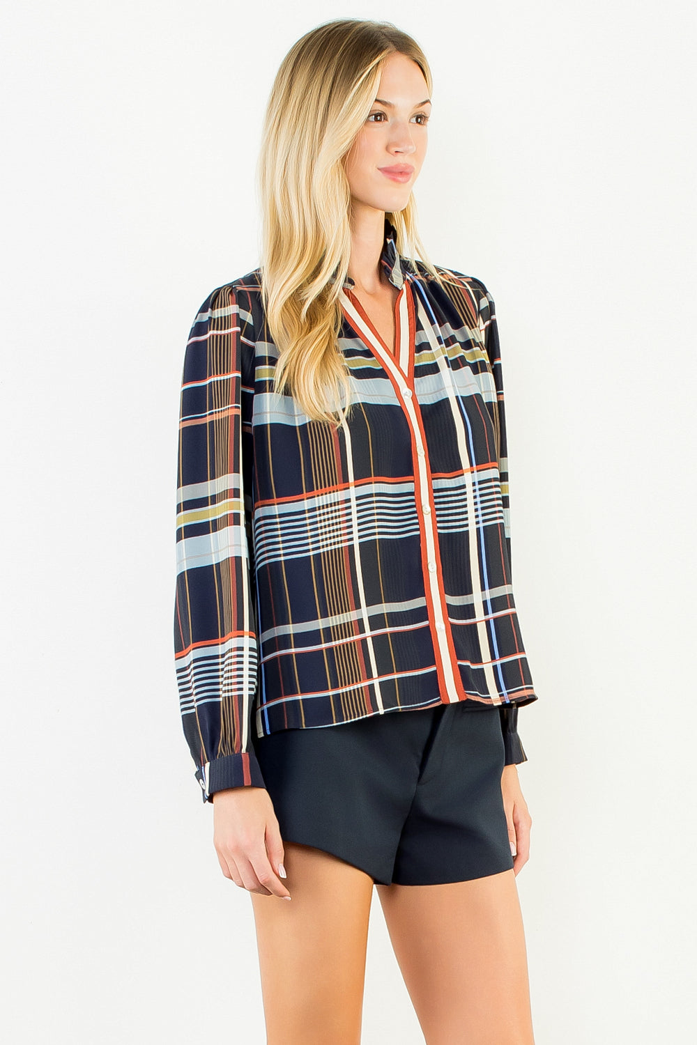 Black Multi Plaid Button Down Top